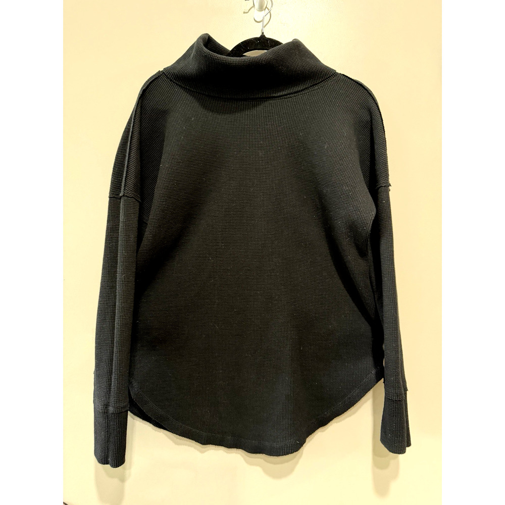 Maeve by Anthropologie Ainsley Black Waffle Knit funnel Neck Thermal Top M